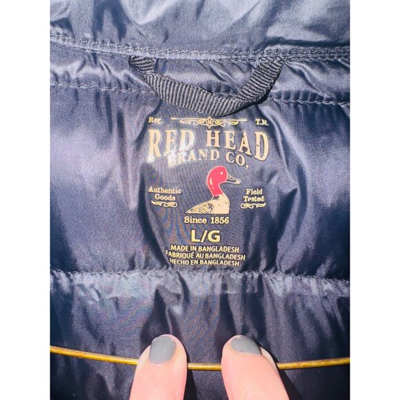 Red Head Mens Puffer Vest L/G Nylon Duck Down Feathers Black Outdoors Packable - Picture 4 of 10